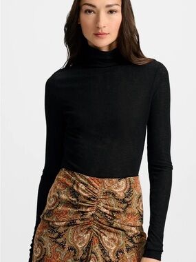 Veronica Beard Black Turtleneck Long Sleeve Top Wyeth Ribbed Turtleneck Top